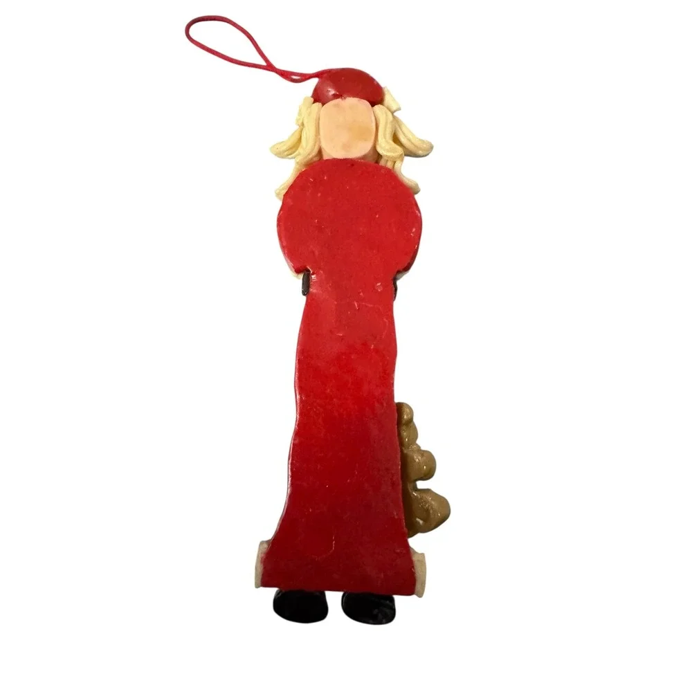 Vintage Style Santa Claus Christmas Ornament with Teddy Bear and Bells Red 4.5in
